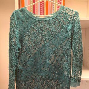 Anthropologie turquoise/teal lace shirt